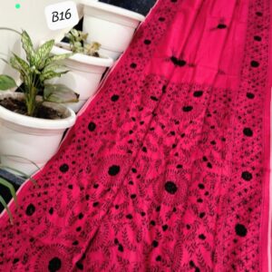 Handcrafted Vibrant Fuchsia Linen Chanderi Phulkari Saree with Embroidered Blouse Piece