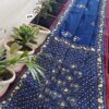 Handcraftd Royal Navy Linen Chanderi Phulkari Saree with Embroidered Blouse Piece