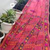 Handcrafted Bubblegum Pink Linen Chanderi Phulkari Saree with Multicolour Floral Blouse Piece