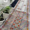 Handcrafted White Linen Chanderi Phulkari Saree with Running Blouse Piece
