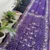 Royal Purple Linen Chanderi Saree with Handcrafted Ivory Phulkari Embroidery & Matching Blouse