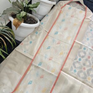 Ivory Handwoven Kota Doria Unstitched Kurta & Dupatta Set – Subtle Tissue Shine