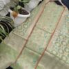 Pastel Green Handwoven Kota Doria Unstitched Kurta & Dupatta Set – Multicolour Paisley Ikat Weave