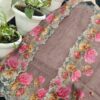Mocha Brown Floral Handprinted Kota Doria Dress Material Set with Embroidered Kurta, Dupatta & Bottom | Lightweight Summer Suit Fabric