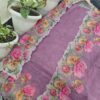 Lavender Floral Handprinted Kota Doria Dress Material Set with Embroidered Kurta, Dupatta & Bottom | Lightweight Summer Suit Fabric