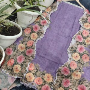 Lavender Purple Rose Floral Digital Print Soft Silk Unstitched Kurta & Dupatta with Hand Mirror Work and Cutwork Border