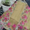 Olive Beige Floral Digital Print Soft Silk Unstitched Kurta & Dupatta with Hand Mirror Work and Cutwork Border