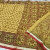 Mustard Yellow Mughal Jaal Hand-Printed Kota Doria Saree with Rust Panels & Contrast Border (Running Blouse Included)