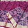 Magenta Floral Printed Kota Doria Saree with Blush Pallu & Broad Zari Border (Running Blouse Included)