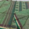 Pistachio Green Hand-Printed Kota Doria Saree with Scroll Jaal & Multicolor Floral Border (Running Blouse Included)