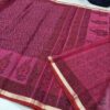 Wine Pink Leafy Jaal Hand-Printed Kota Doria Saree with Floral Butas & Contrast Border (Running Blouse Included)