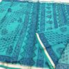 Sea Green Hand-Printed Kota Doria Saree with Floral Panels & Contrast Blue Border (Running Blouse Included)