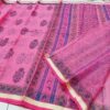 Rani Pink Hand-Printed Kota Doria Saree with Floral Butas & Royal Blue Panelled Pallu (Running Blouse Included)