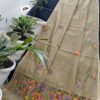 Olive Blossom Hand-Embroidered Linen Chanderi Saree with Floral Garden Pallu