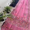 Pink Gulmohar Hand-Embroidered Linen Chanderi Saree with Floral Paisley Pallu