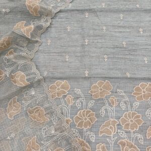 Mist Blue Kota Tissue Hand Appliqué Floral Unstitched Suit Set (Kurta, Dupatta & Bottom – 2.5 m Each)