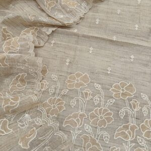 Natural Beige Kota Tissue Hand Appliqué Floral Unstitched Suit Set (Kurta, Dupatta & Bottom – 2.5 m Each)