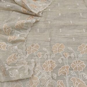 Pastel Beige Kota Tissue Hand Appliqué Unstitched Suit Set (Kurta, Dupatta & Bottom – 2.5m Each)