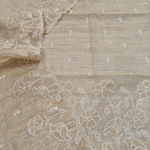 Sand Beige Kota Tissue Hand Appliqué Floral Unstitched Suit Set (Kurta, Dupatta & Bottom – 2.5 m Each)