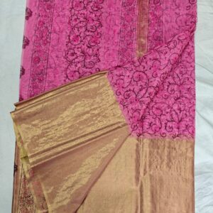 Pink Pure Kota Doria Saree with Gold Zari Pallu & Plain Running Blouse for Festive and Party Wear.