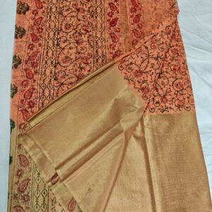 Peach Gold Pure Kota Doria Saree with Zari Pallu & Plain Running Blouse for Festive and Party Wear