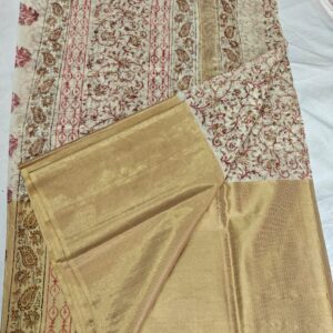 Ivory Beige Pure Kota Doria Saree with Gold Zari Pallu & Plain Running Blouse for Elegant Festive Wear.