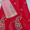 Red Paisley Hand Embroidered Kota Doria Saree with Contrast Peach Running Blouse