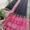 Black & Magenta Handwoven Kota Doria Saree with Dual Green–Pink Border & Running Blouse