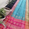 Turquoise Blue & Pink Handwoven Kota Doria Saree with Dual-Tone Border & Running Blouse