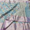 Aqua Mist Crushed Kota Tissue Saree with Hand Zari Weave & Lavender Border