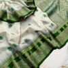 Ivory Handwoven Mahabalipuram Silk Saree with Emerald Green Antique Gold Zari Border