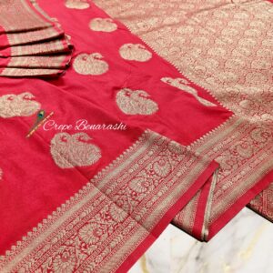 Rani Pink Crepe Banarasi Handloom Saree with Rich Zari Border