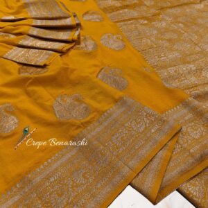 Sunlit Mustard Crepe Banarasi Handloom Saree with Antique Gold Zari