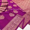 Royal Magenta Crepe Banarasi Handloom Saree with Antique Gold Zari