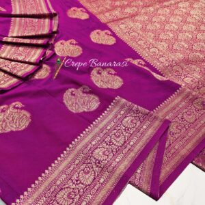 Royal Magenta Crepe Banarasi Handloom Saree with Antique Gold Zari