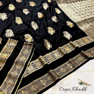 Midnight Noir Minakari Khaddi Silk Saree – Timeless Black with Royal Handcraft