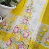 Sunshine Yellow Kota Doria Dress Material with Hand Brush-Painted Floral Dupatta (2-Piece Set)