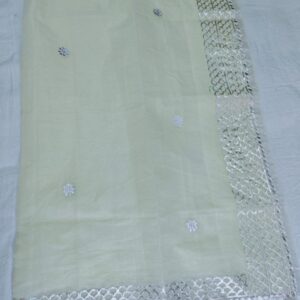 Ivory Cream Kota Doria Saree with Silver Zari Border & Gota Patti Handwork | Running Blouse Included | Free Size