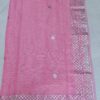Rose Pink Kota Doria Saree with Silver Zari Border & Gota Patti Handwork | Running Blouse Included | Free Size