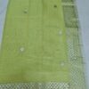 Pista Green Kota Doria Saree with Silver Zari Border & Gota Patti Handwork | Running Blouse Included | Free Size
