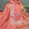 Peach Blush Kota Doria Zari Checks Saree with Green Butti Gota Handwork Border & Blouse Piece