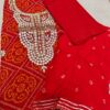 Festive Red Bandhani Semi Silk Dress Material with Heavy Gota Patti Hand Work, Chiffon Dupatta & Cotton Bottom – 3 Piece Unstitched Suit Set