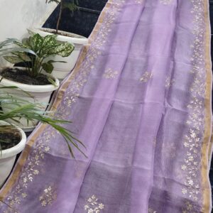 Pure Kota Silk Lavender Saree with All-Over Gota Patti Handwork & Floral Border | Running Blouse