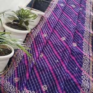 Pure Kota Silk Purple–Pink Leheriya Saree with Peeta Hand Embroidery & Rich Designer Border | Boutique Sleeve Blouse