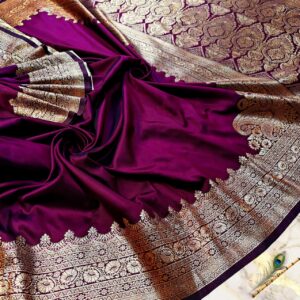 Royal Wine Dual-Tone Satin Handcrafted Saree with Rich Zari Pallu