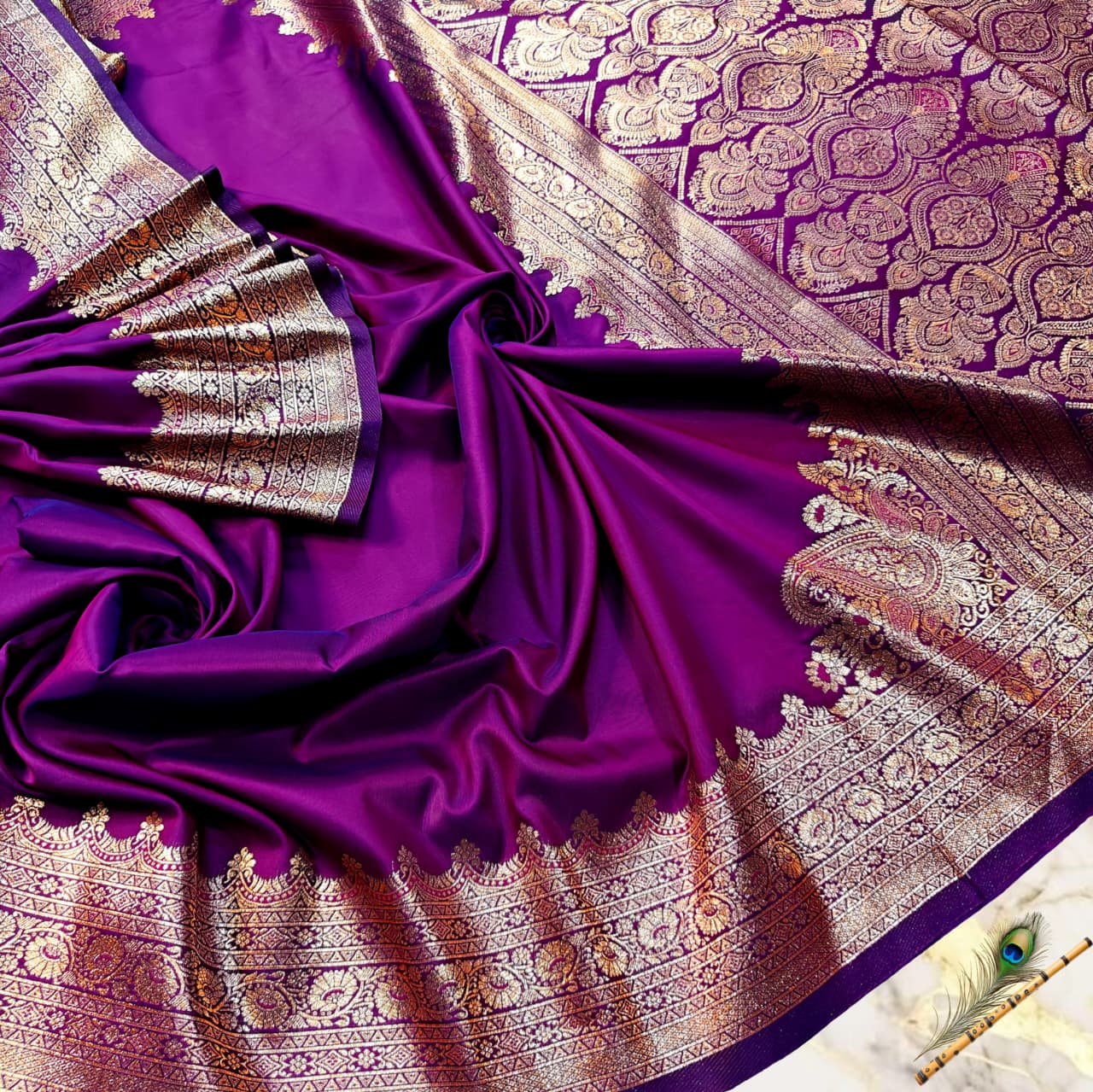 Royal Orchid Purple Dual-Tone Premium Satin Handcrafted Saree with Grand Zari Pallu