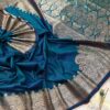 Peacock Teal Dual-Tone Premium Satin Handcrafted Saree with Royal Zari Pallu