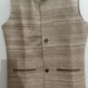 Classic Beige Tussar Silk Nehru Waistcoat for Men | Handcrafted Ethnic Jacket with Pocket Detail