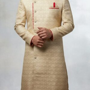 Ivory Royale Indo-Western Sherwani in Pure Tussar Silk – Handcrafted Luxury