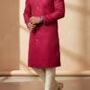 Rani Pink Indo-Western Sherwani in Pure Tussar Silk – Handcrafted Royal Wear